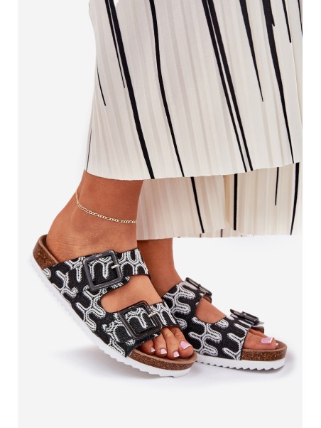 Women's Slippers With Buckles And Glitter Black S.Barski RB51-006