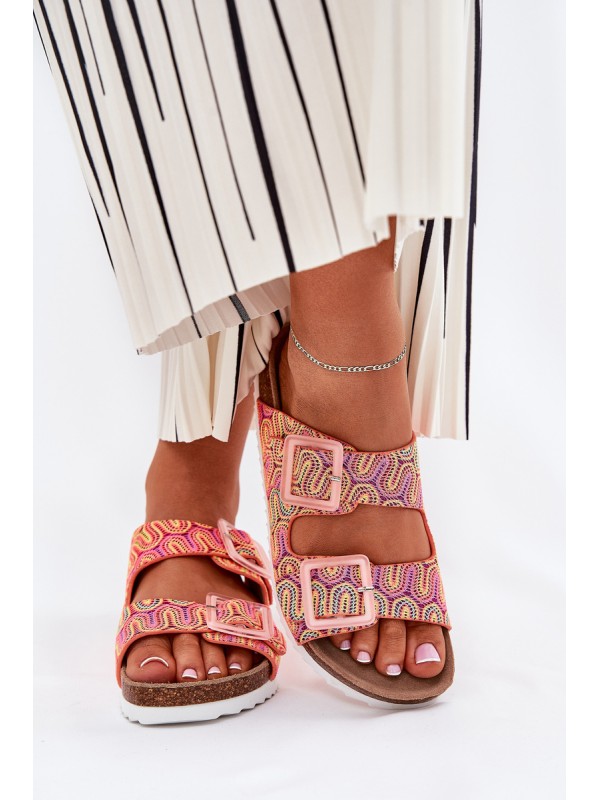 Ladies Slippers With Buckles And Glitter Orange S.Barski RB51-006 2
