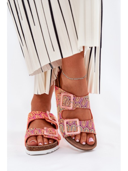 Ladies Slippers With Buckles And Glitter Orange S.Barski RB51-006
