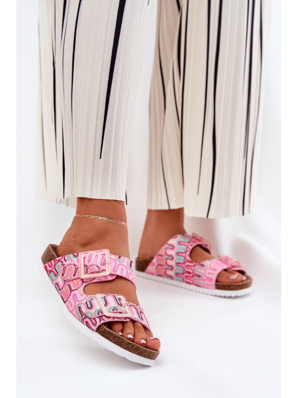 Women's Slippers With Buckles And Glitter Pink S.Barski RB51-006