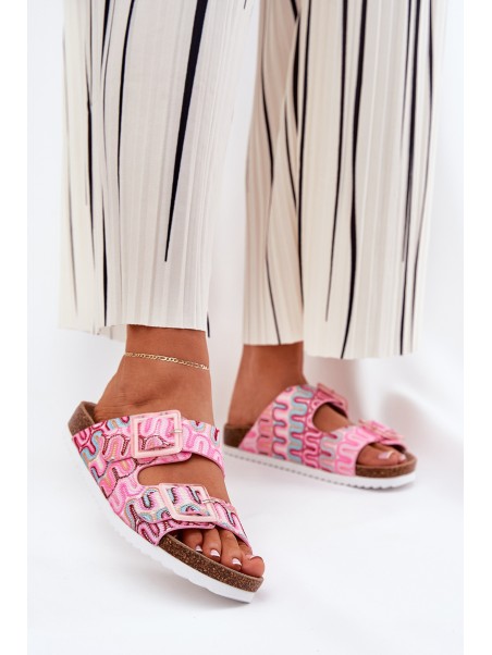 Women's Slippers With Buckles And Glitter Pink S.Barski RB51-006
