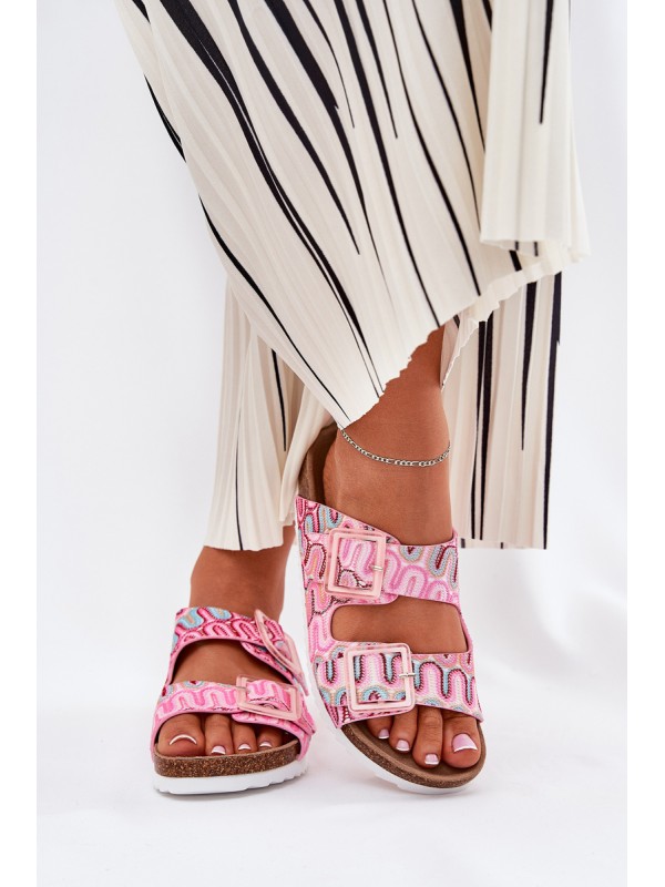 Women's Slippers With Buckles And Glitter Pink S.Barski RB51-006 2