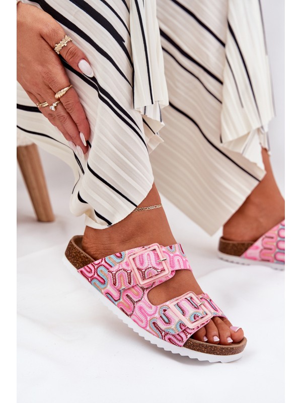 Women's Slippers With Buckles And Glitter Pink S.Barski RB51-006
