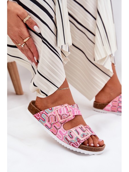Women's Slippers With Buckles And Glitter Pink S.Barski RB51-006