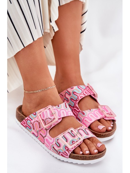 Women's Slippers With Buckles And Glitter Pink S.Barski RB51-006
