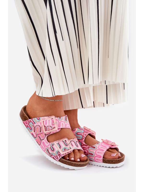 Women's Slippers With Buckles And Glitter Pink S.Barski RB51-006
