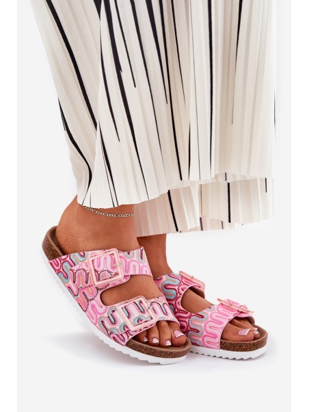 Women's Slippers With Buckles And Glitter Pink S.Barski RB51-006
