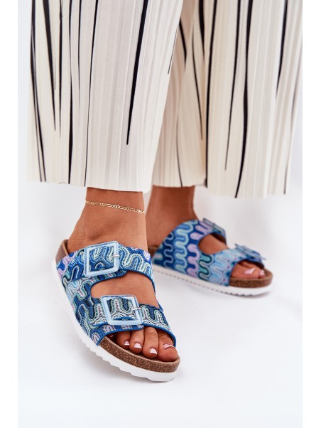 Women's Slippers With Buckles And Glitter S.Barski RB51-006 Blue
