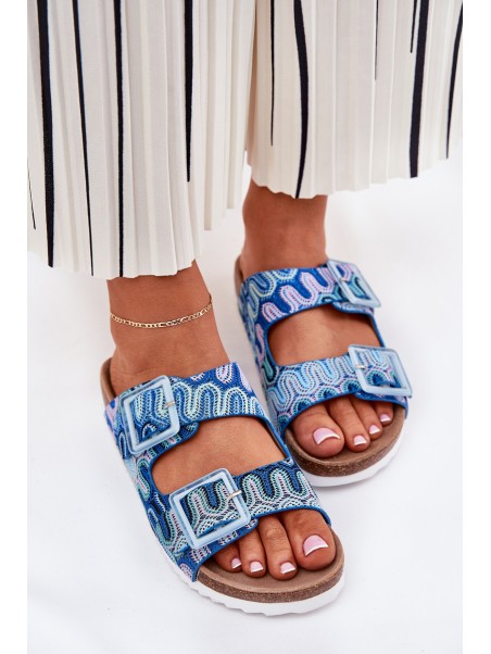 Women's Slippers With Buckles And Glitter S.Barski RB51-006 Blue