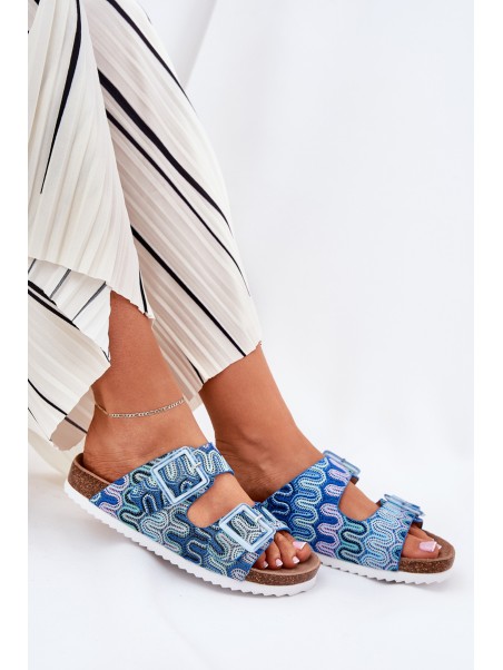 Women's Slippers With Buckles And Glitter S.Barski RB51-006 Blue