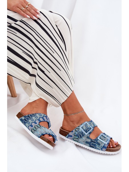 Women's Slippers With Buckles And Glitter S.Barski RB51-006 Blue