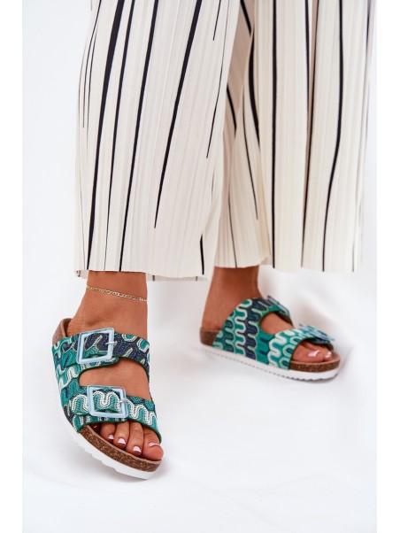 Women's Slippers With Buckles And Glitter S.Barski RB51-006 Green