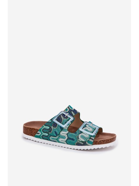Women's Slippers With Buckles And Glitter S.Barski RB51-006 Green
