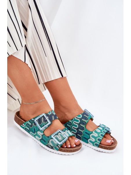 Women's Slippers With Buckles And Glitter S.Barski RB51-006 Green