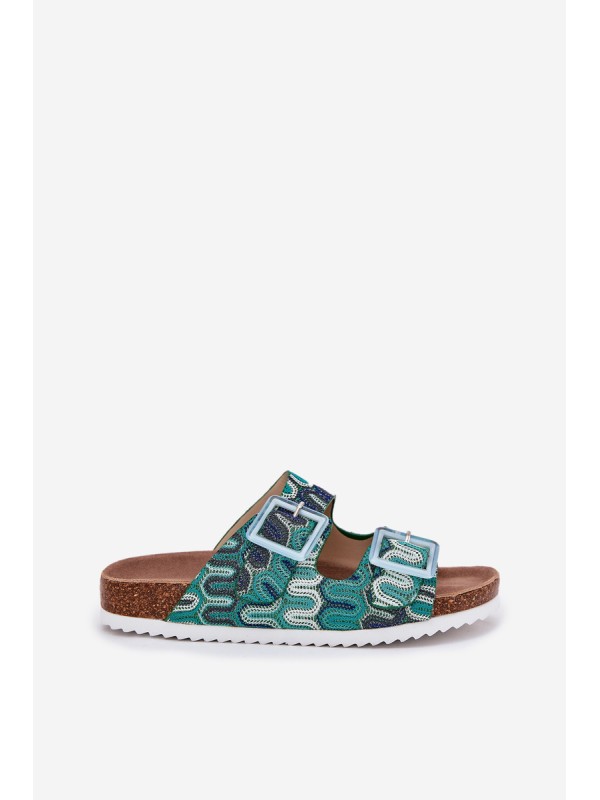 Women's Slippers With Buckles And Glitter S.Barski RB51-006 Green