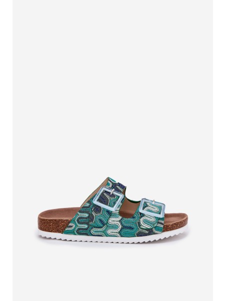 Women's Slippers With Buckles And Glitter S.Barski RB51-006 Green