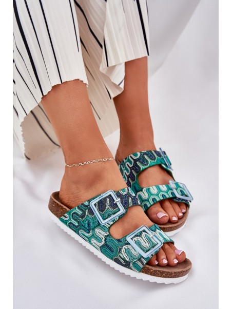 Women's Slippers With Buckles And Glitter S.Barski RB51-006 Green