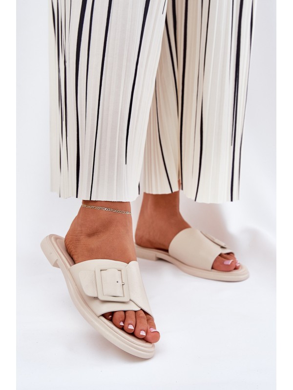 Leather Women's Slippers With Buckle D&A Beige SJ2302-01 2