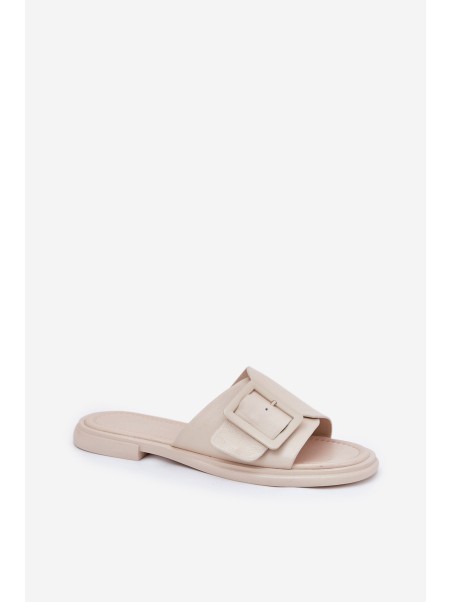 Leather Women's Slippers With Buckle D&A Beige SJ2302-01