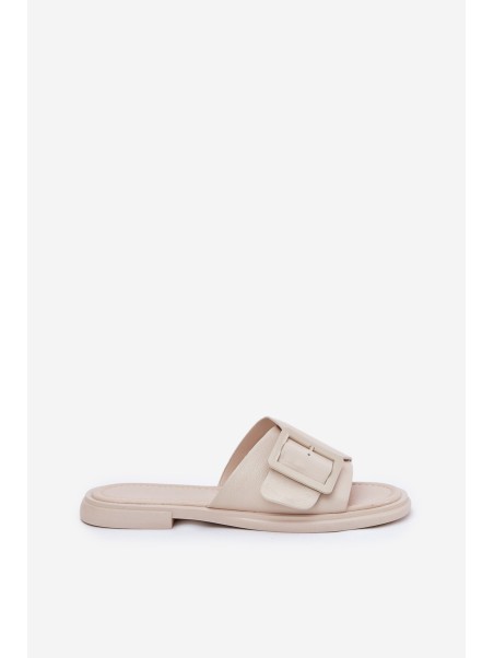 Leather Women's Slippers With Buckle D&A Beige SJ2302-01