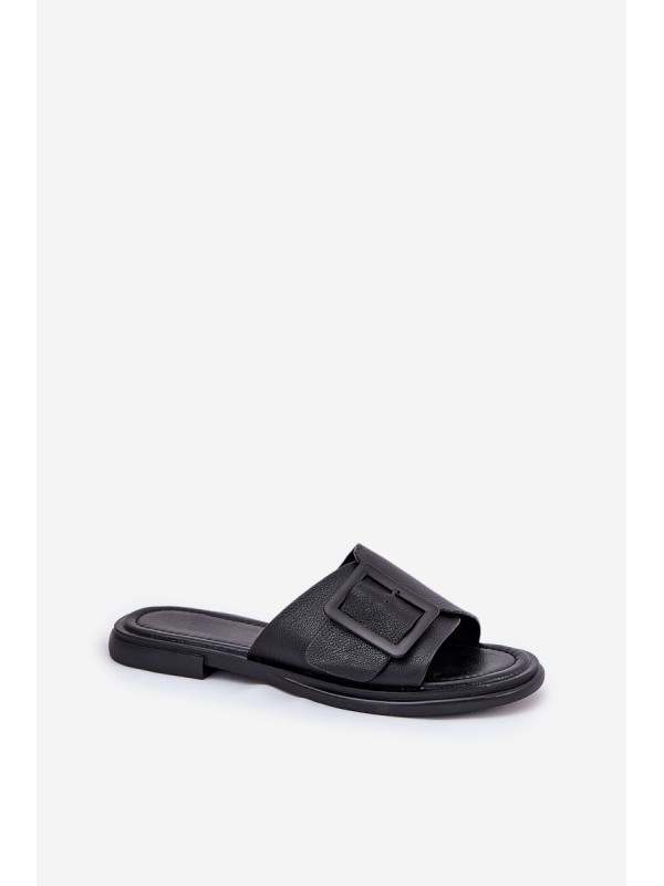 Ladies leather sandals with buckle D&A SJ2302-01 Black