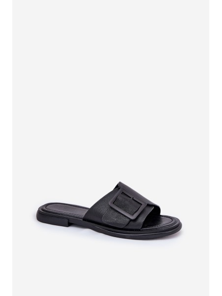 Ladies leather sandals with buckle D&A SJ2302-01 Black