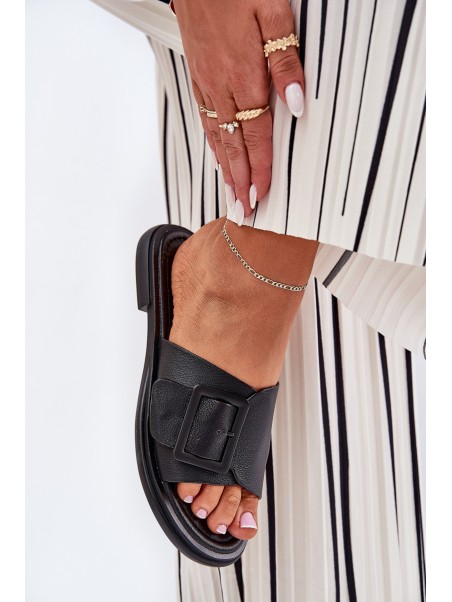 Ladies leather sandals with buckle D&A SJ2302-01 Black