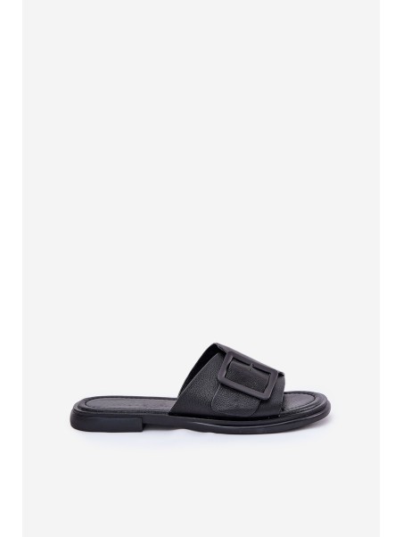 Ladies leather sandals with buckle D&A SJ2302-01 Black
