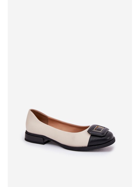 Leather Ballet Flats With Decoration D&A MK51-059 Beige