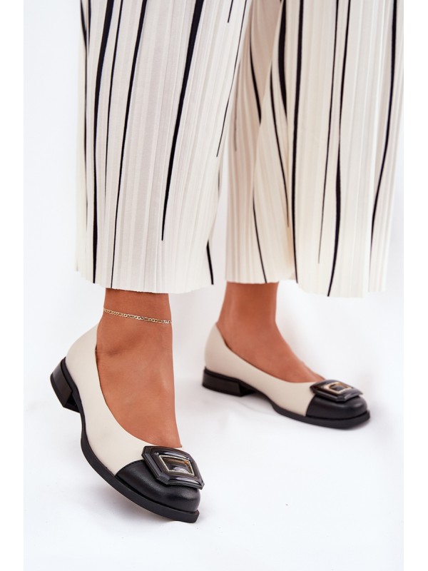 Leather Ballet Flats With Decoration D&A MK51-059 Beige