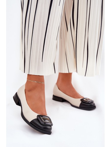 Leather Ballet Flats With Decoration D&A MK51-059 Beige
