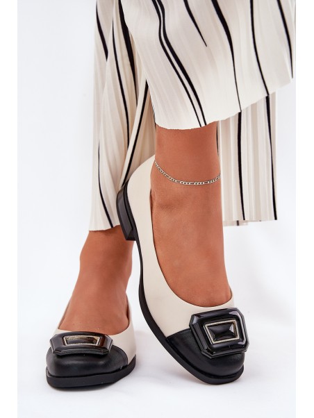 Leather Ballet Flats With Decoration D&A MK51-059 Beige