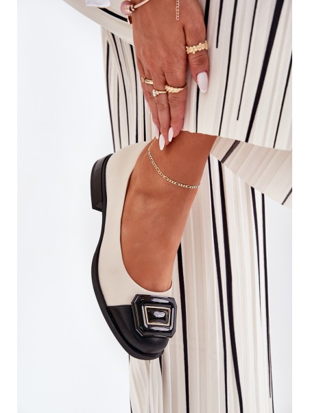 Leather Ballet Flats With Decoration D&A MK51-059 Beige