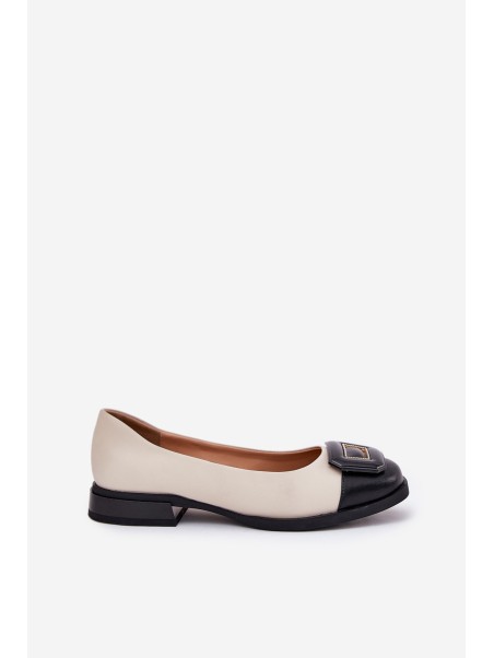 Leather Ballet Flats With Decoration D&A MK51-059 Beige