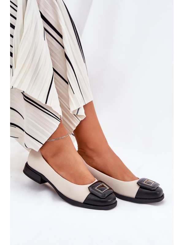 Leather Ballet Flats With Decoration D&A MK51-059 Beige