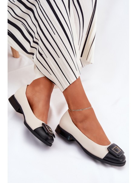 Leather Ballet Flats With Decoration D&A MK51-059 Beige