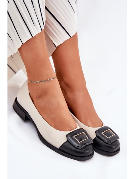 Leather Ballet Flats With Decoration D&A MK51-059 Beige