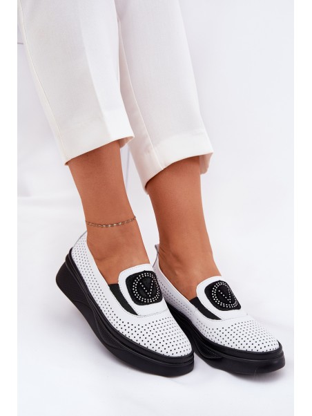 Ladies Leather Moccasins On Platform And Wedge White Vinceza 79522