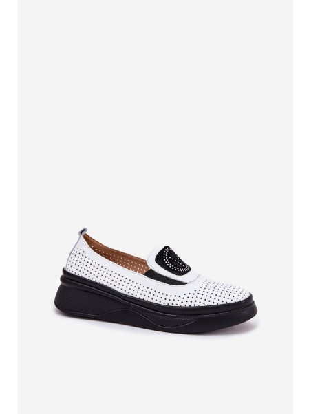 Ladies Leather Moccasins On Platform And Wedge White Vinceza 79522