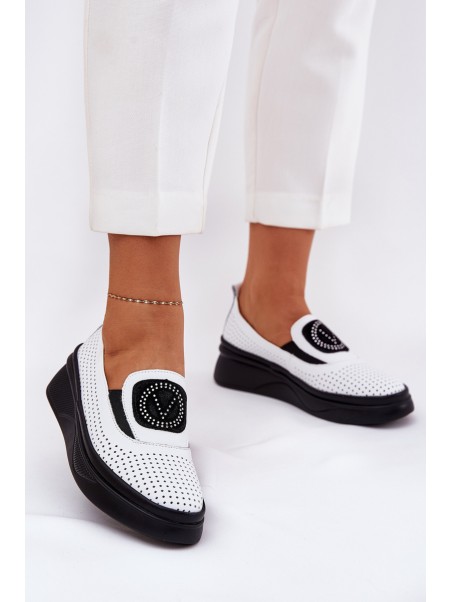 Ladies Leather Moccasins On Platform And Wedge White Vinceza 79522