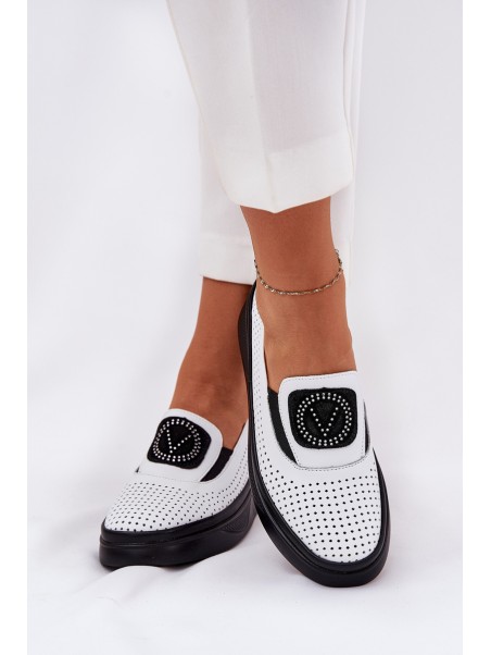 Ladies Leather Moccasins On Platform And Wedge White Vinceza 79522