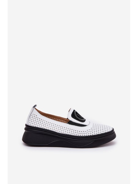 Ladies Leather Moccasins On Platform And Wedge White Vinceza 79522