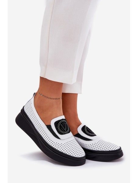 Ladies Leather Moccasins On Platform And Wedge White Vinceza 79522