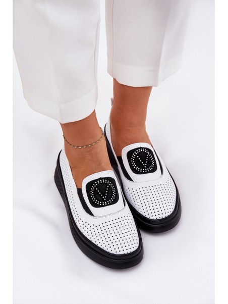 Ladies Leather Moccasins On Platform And Wedge White Vinceza 79522