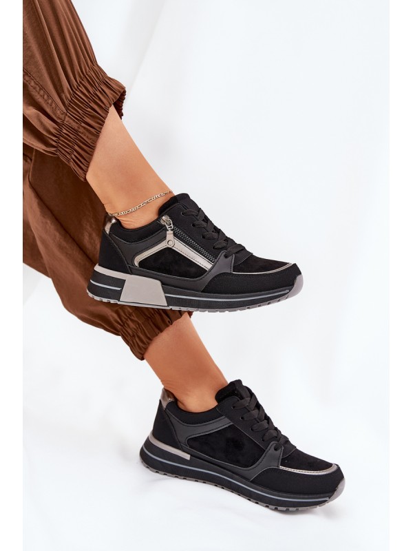 Women's Sports Shoes With Zipper On Platform Black Larys