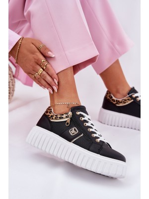 Womens Sports Shoes On Platform Made Of Eco Leather Panther Black Velionna