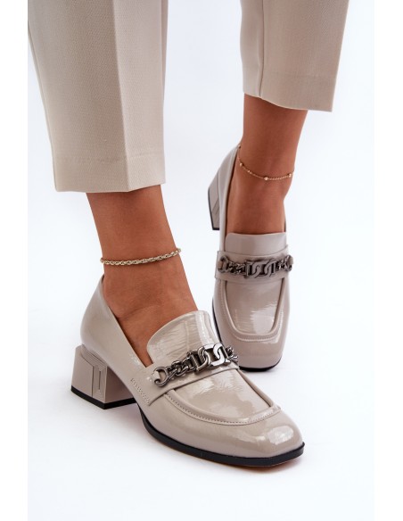 Grey Patent Leather Court Shoes with Block Heel S.Barski MR38-960