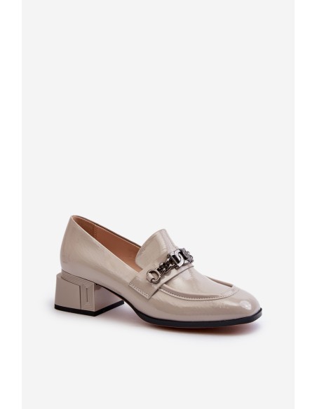 Grey Patent Leather Court Shoes with Block Heel S.Barski MR38-960