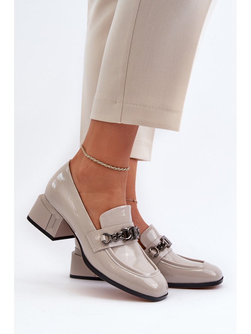 Grey Patent Leather Court Shoes with Block Heel S.Barski MR38-960