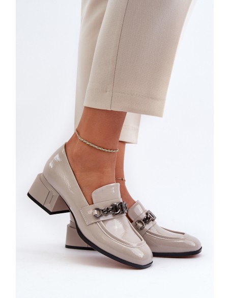 Grey Patent Leather Court Shoes with Block Heel S.Barski MR38-960